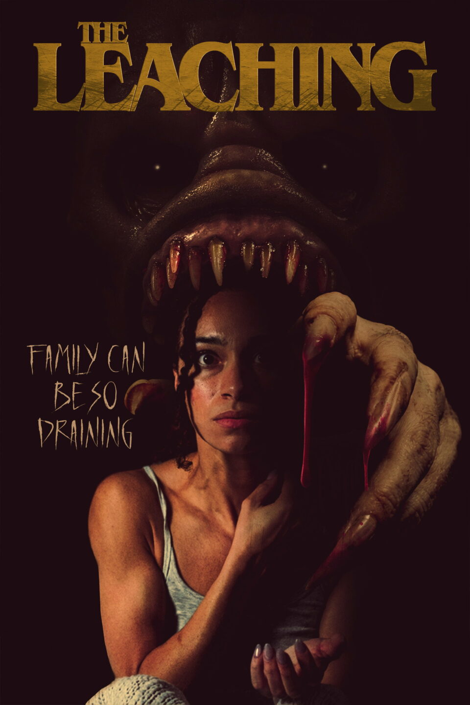 Affiche officielle du film The Leaching avec Vivian et la créature sangsue