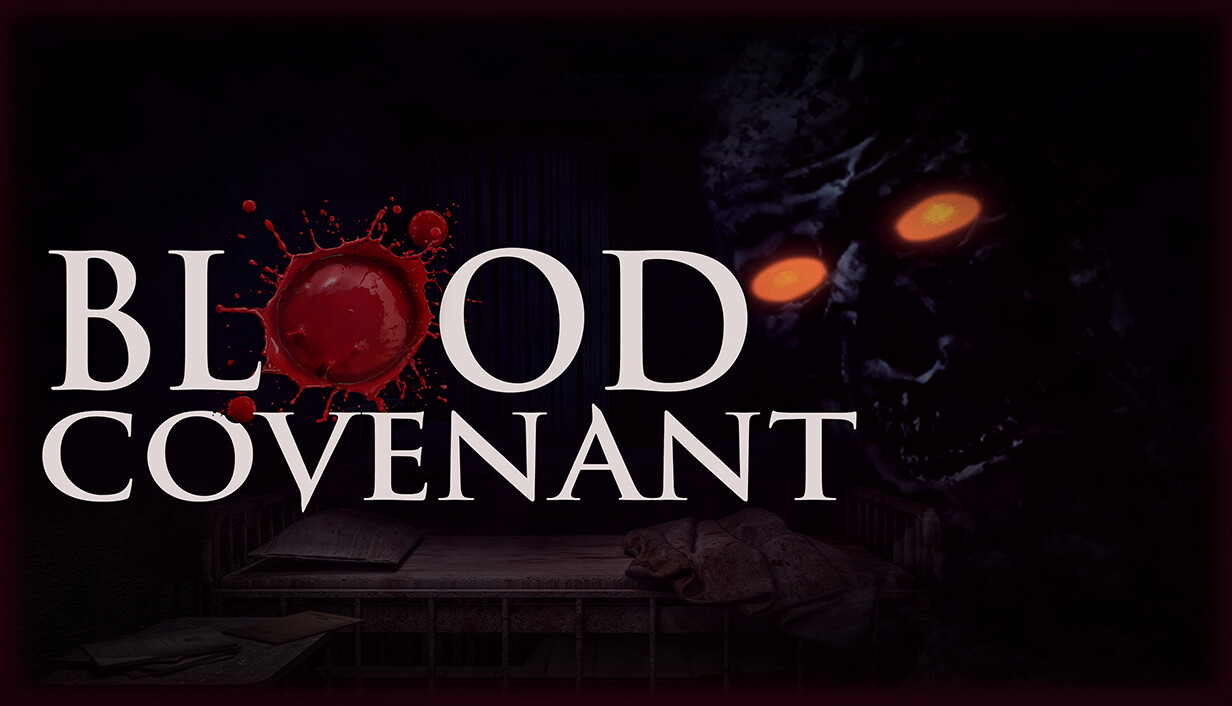 Visuel officiel de Blood Covenant avec un lit d'hôpital et une silhouette aux yeux orange