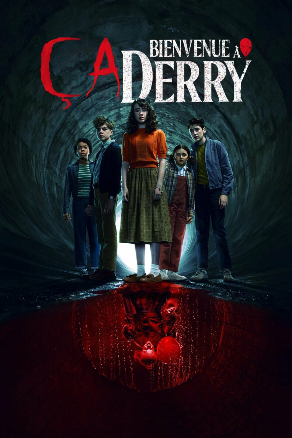 Affiche française de la série Ça : Bienvenue à Derry avec le reflet de Pennywise