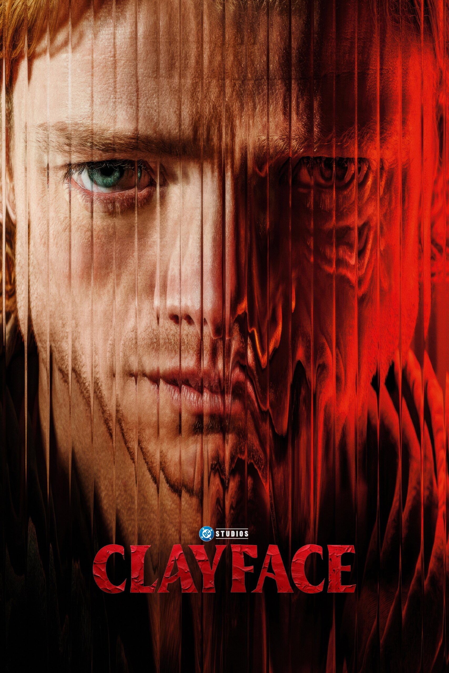 Affiche du film Clayface avec le visage de Matt Hagen déformé par des stries de chair rouge