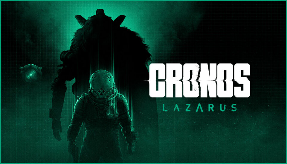 Visuel officiel de Cronos: Lazarus avec le logo du jeu et le Pathfinder en combinaison