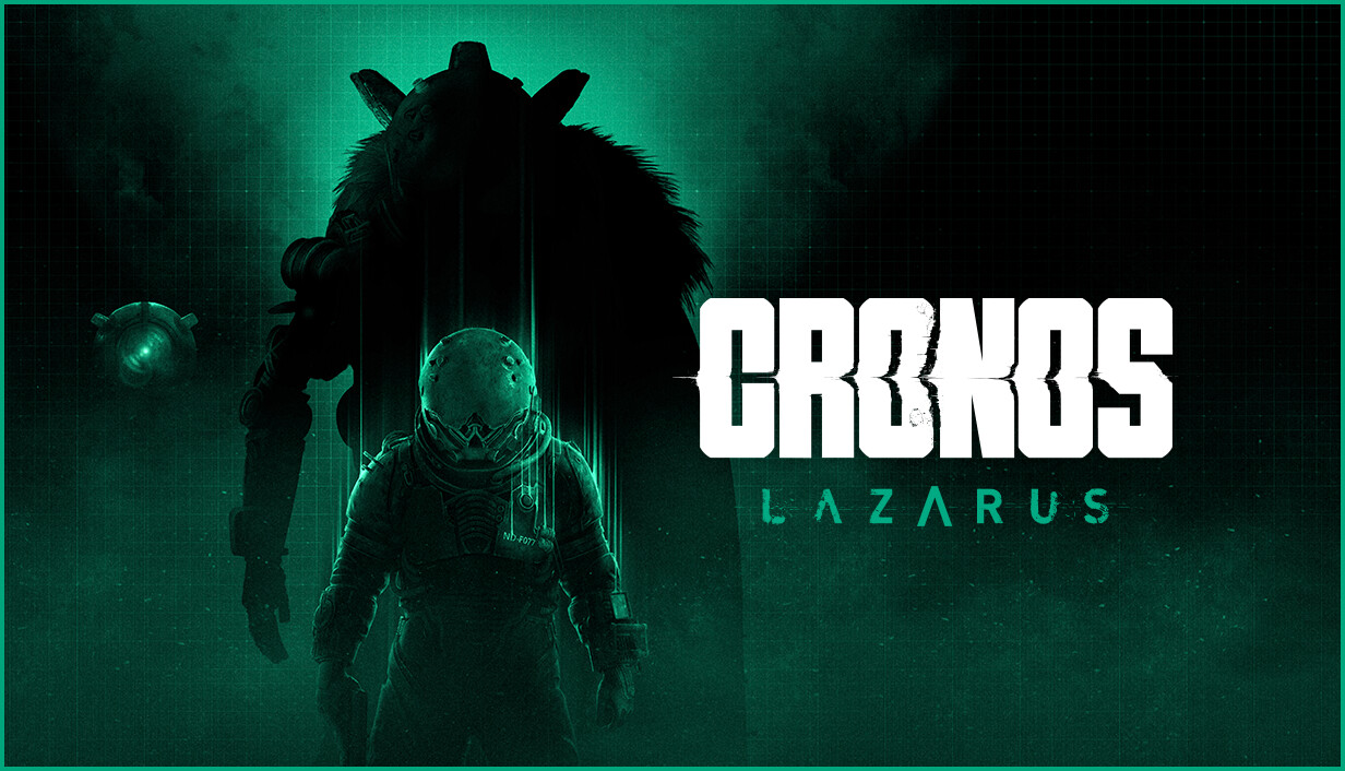 Visuel officiel de Cronos: Lazarus avec le logo du jeu et le Pathfinder en combinaison