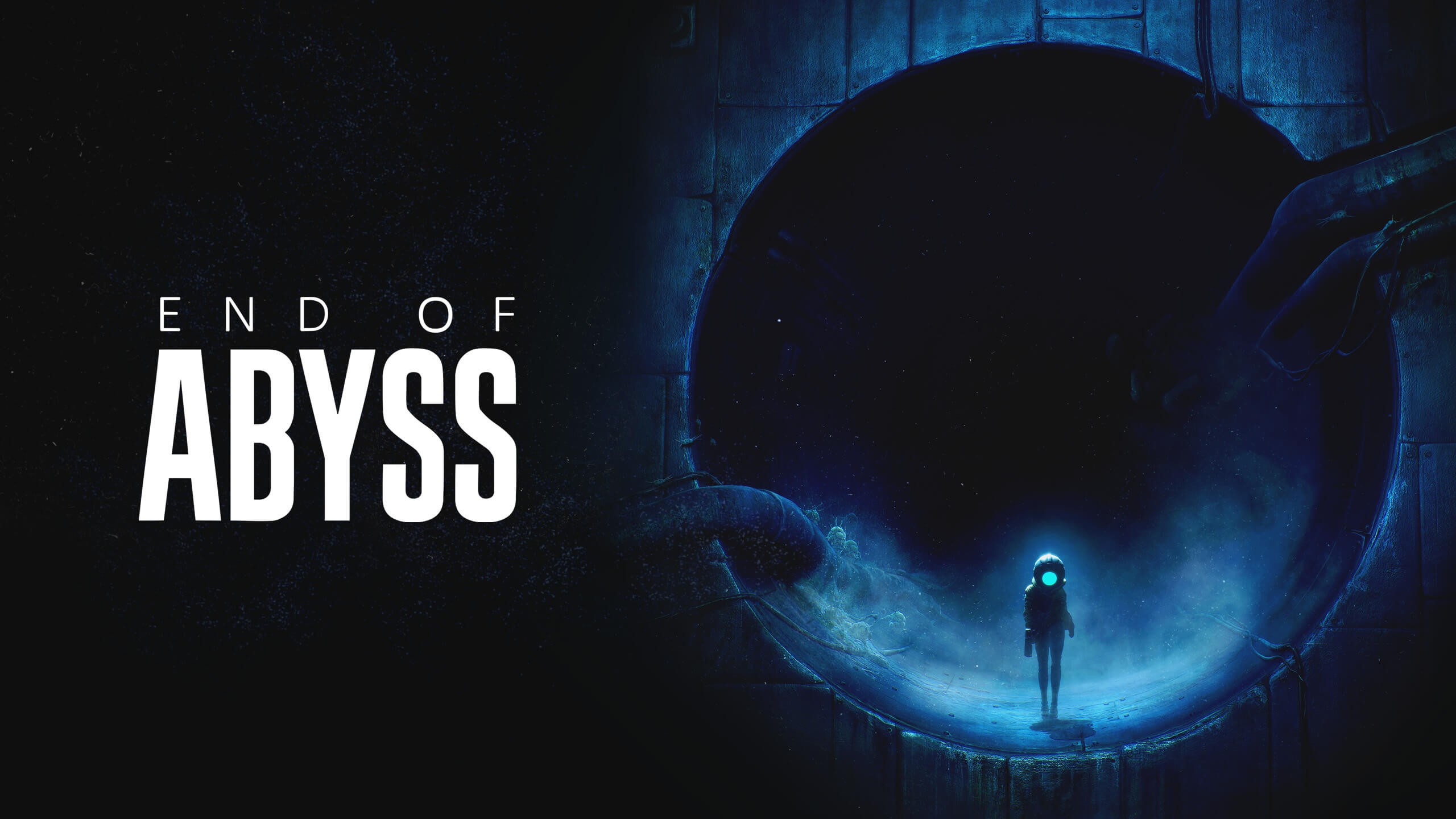Visuel officiel de End of Abyss avec un personnage en combinaison lumineuse devant une immense conduite plongée dans le noir