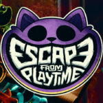 Illustration officielle de Escape From Playtime avec le logo du jeu et plusieurs Smiling Critters