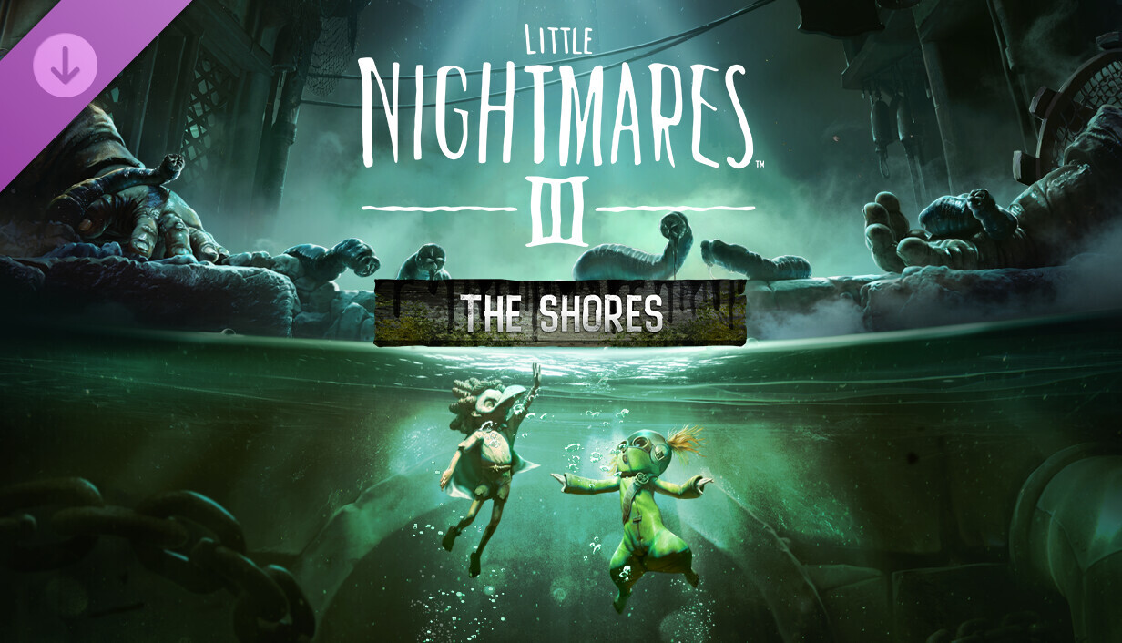 Visuel officiel du DLC The Shores de Little Nightmares III, avec Low et Alone sous l'eau