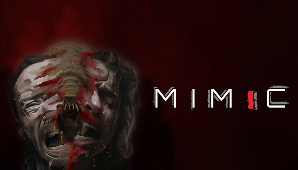 Illustration officielle de Mimic : un visage humain déformé par une créature, avec le logo du jeu