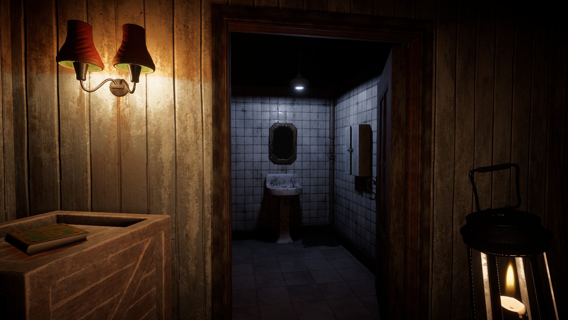 Moonlit Vigil : un couloir éclairé à la lanterne dans le jeu d’horreur