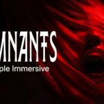 Visuel officiel de Remnants avec le titre en lettres blanches et une femme au visage recouvert d’un voile rouge qui hurle, en Apple Immersive