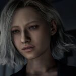 Gros plan sur le visage de Grace Ashcroft, l’héroïne de Resident Evil Requiem, dans la pénombre