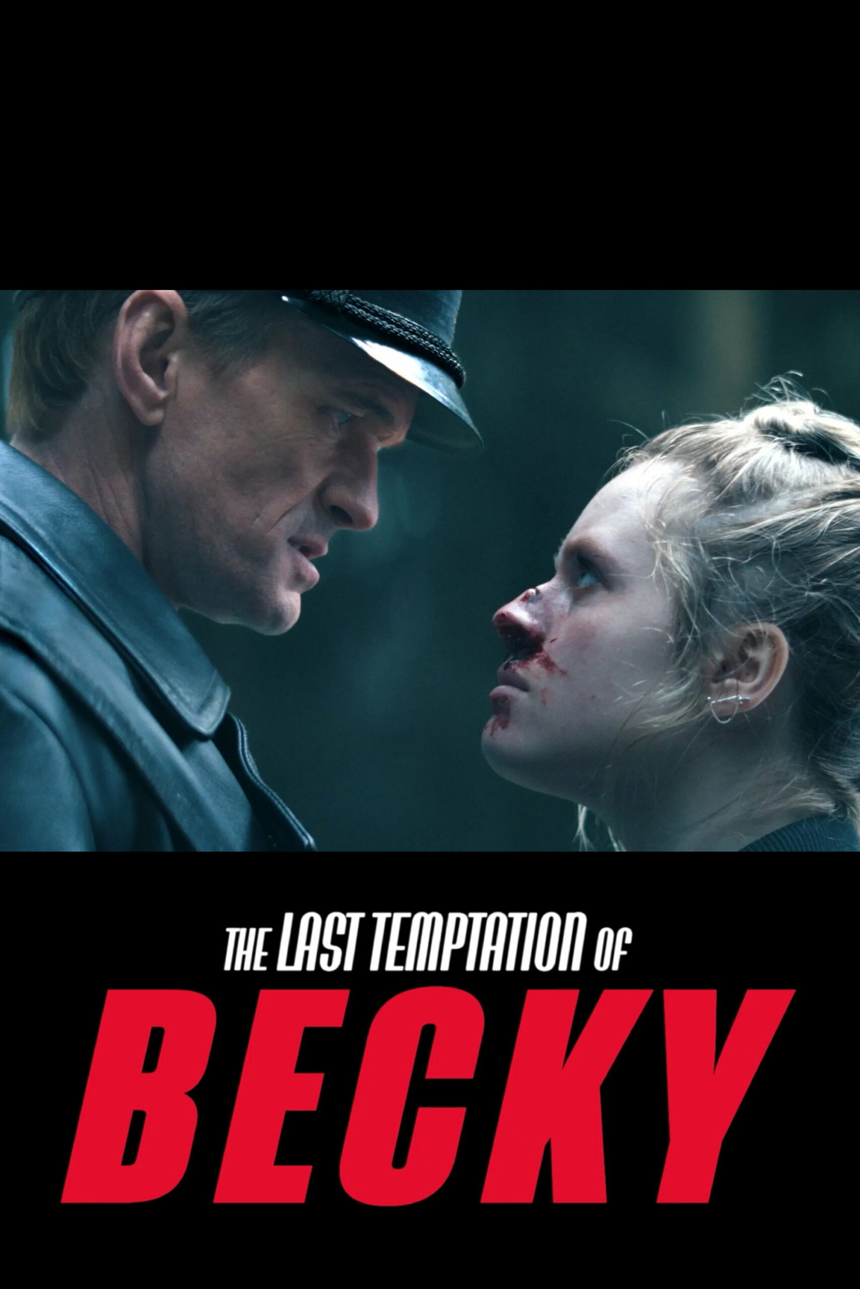 Affiche de The Last Temptation of Becky avec Becky au visage ensanglanté face à un officier nazi